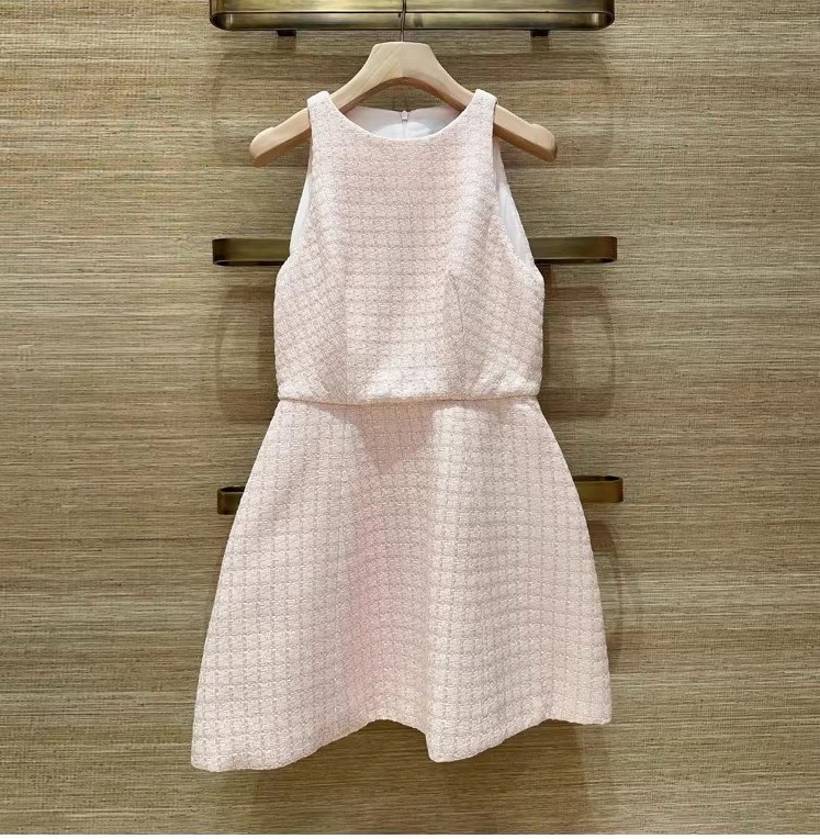 Women Sandro Sleeveless Round-neck pink Plaid Sequin Dresses