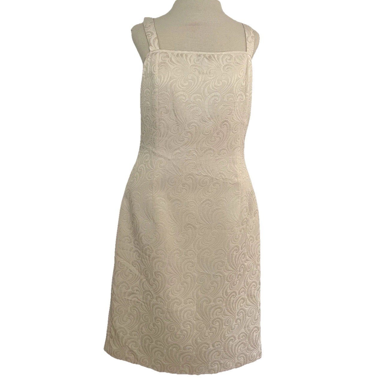 Tahari Jacquard Ivory Strap Dress Textured Size 6