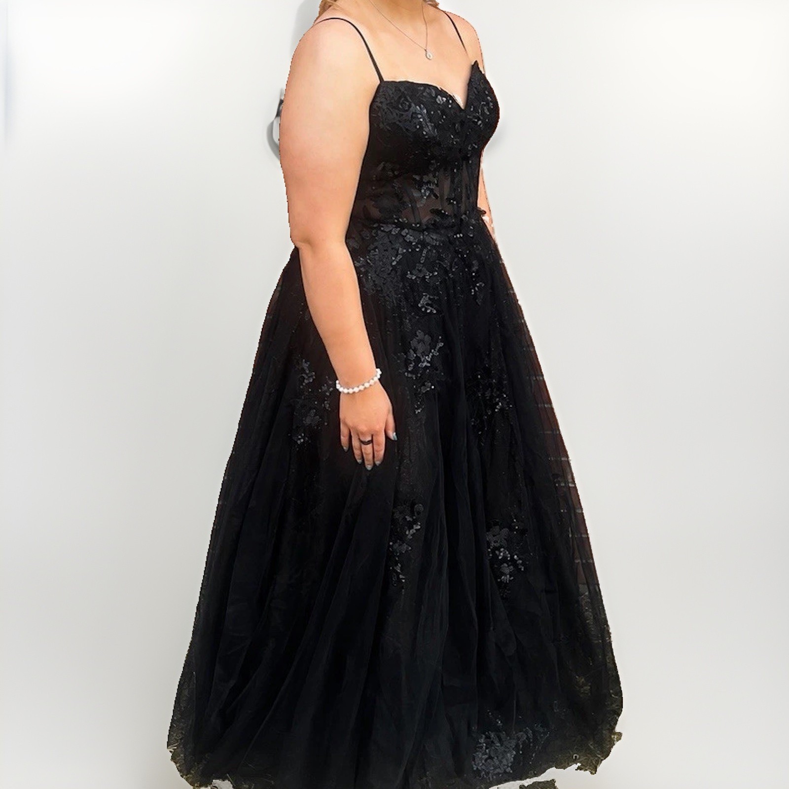 Jules & Cleo Black Formal Long Gown Sweetheart Sequin Tulle Dress Size 14