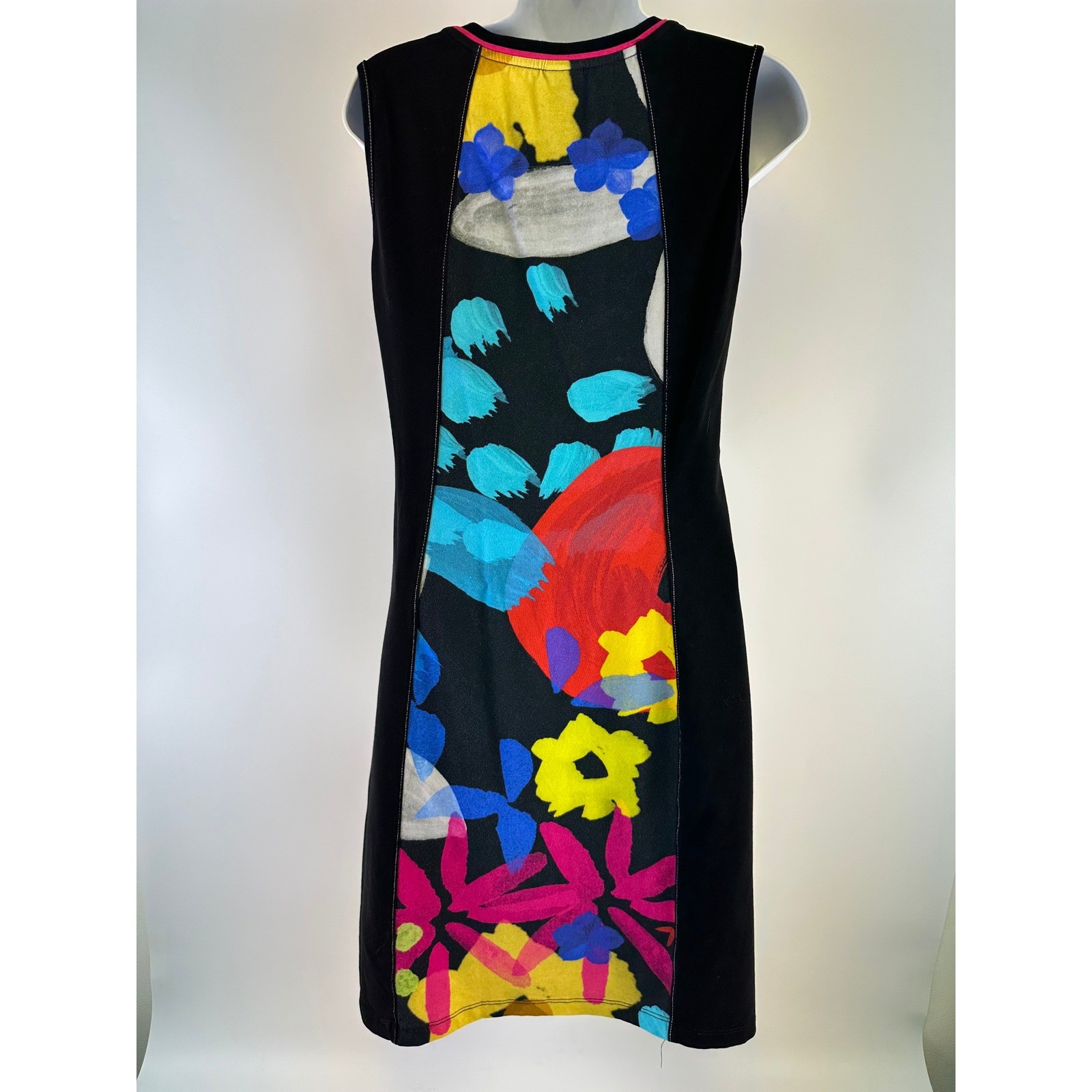 Simply Art Dolcezza Dress Floral Graphic Sleeveless Sheath Black Stretch Small