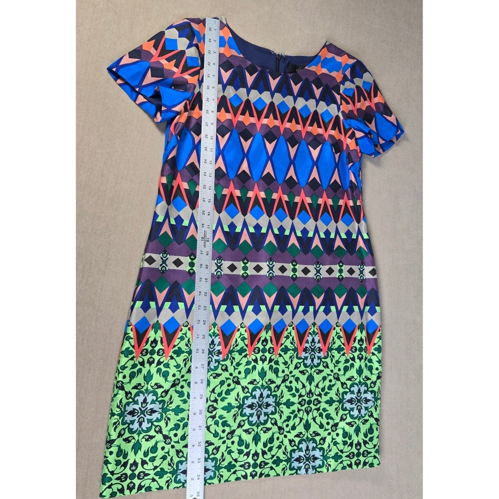 J. Crew Silk Gemstone Floral Geometric Print Short Sleeve Shift Dress 4 Lined