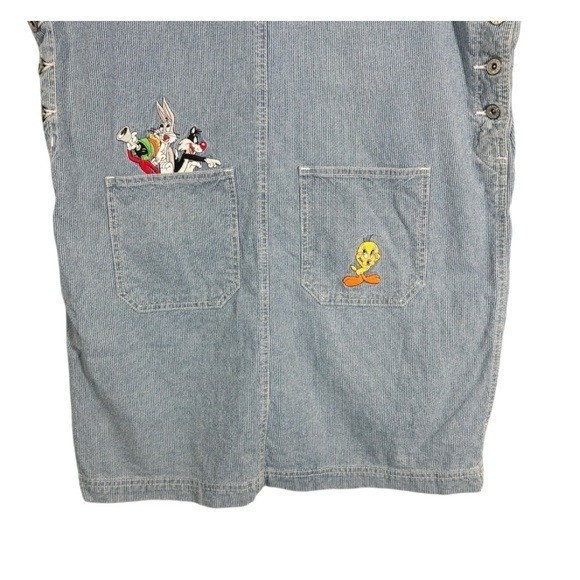 Vintage Looney Tunes 90s Sleeveless Pinstripe Denim Jean Dress Size Large Womens