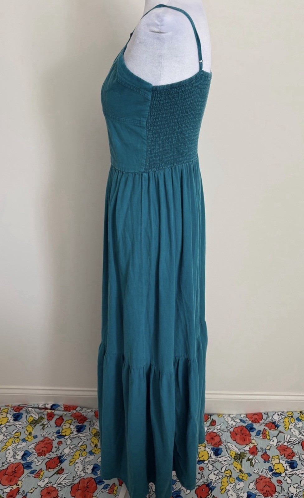 Young fabulous and Broke Teal Solid Strappy Linen Rayon blend Maxi Dress L