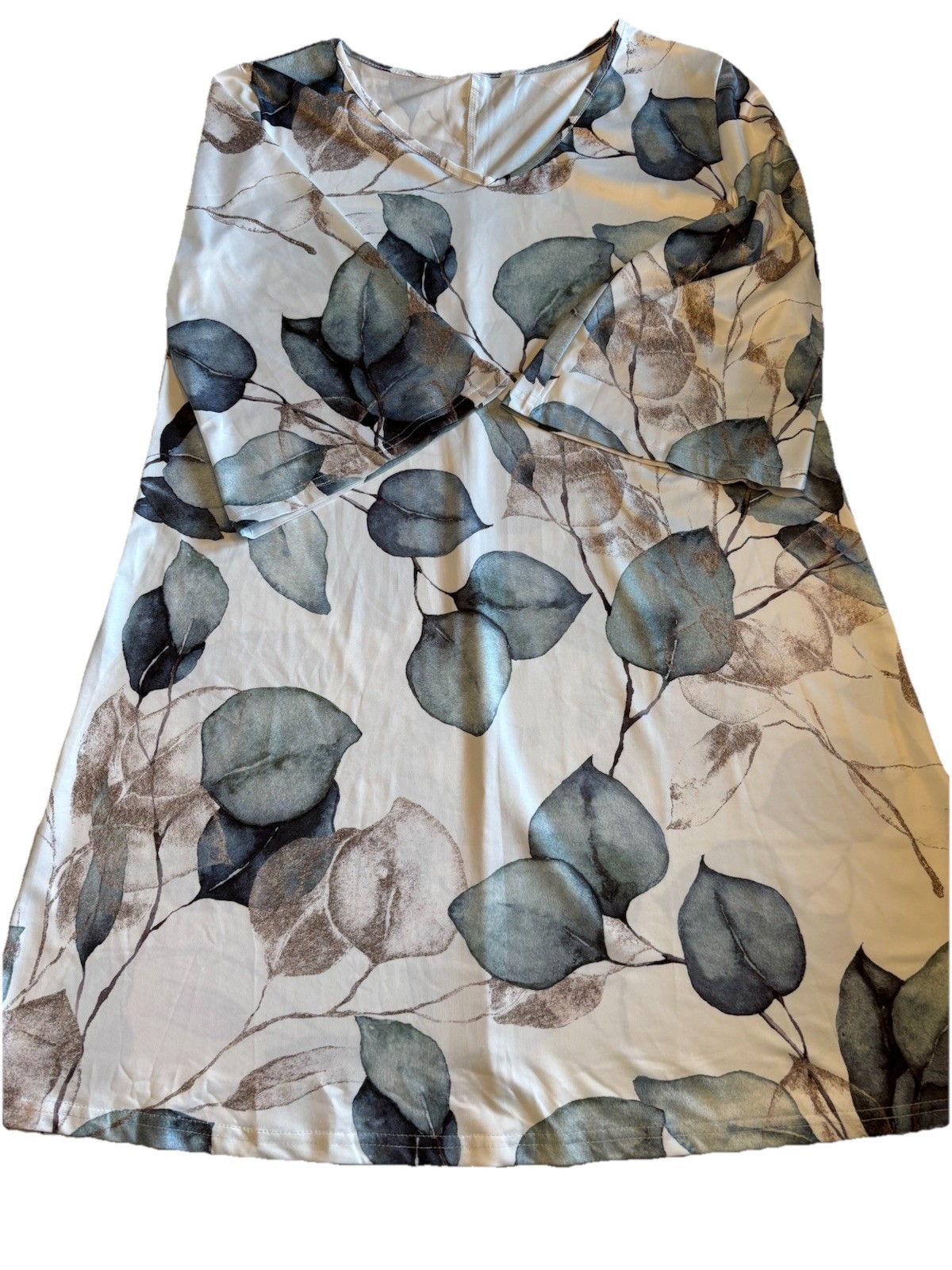 Leaf Print Dress SIZE XXL 95% Polyester Mini Knee Length 3/4 Bell Sleeves