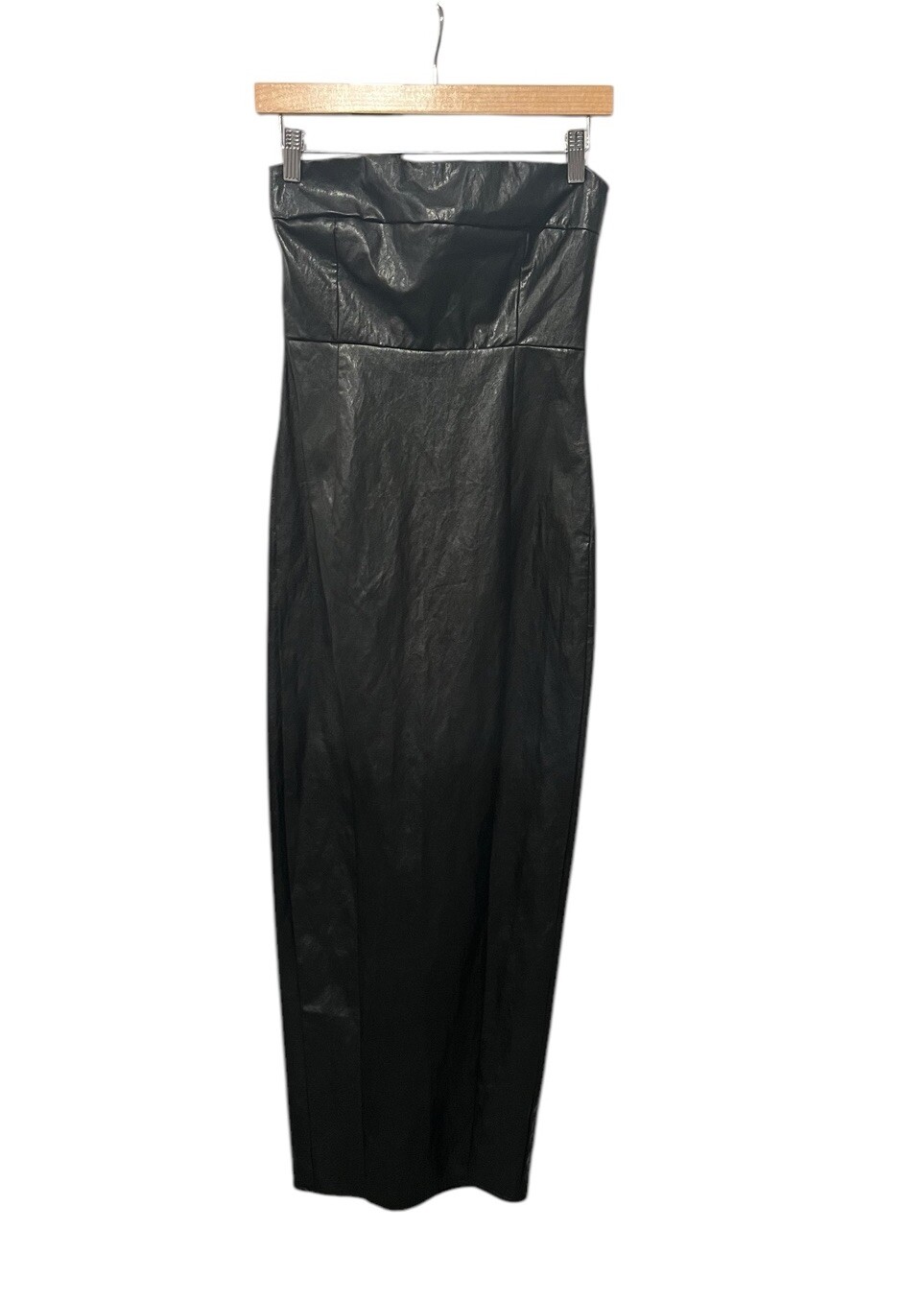 NWT Forever 21 Black Faux Leather Strapless Exposed Zipper Dress S Evening Wear