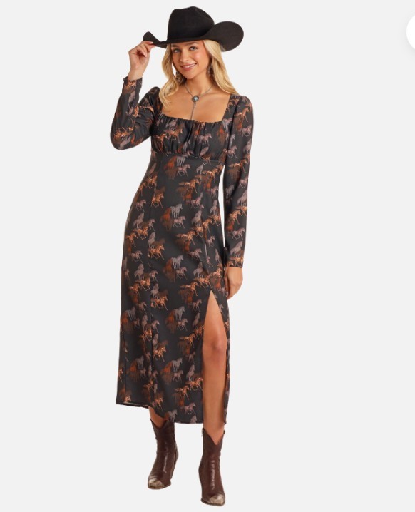 Rock & Roll Denim Ladies Western Horse Graphic Black Dress size small
