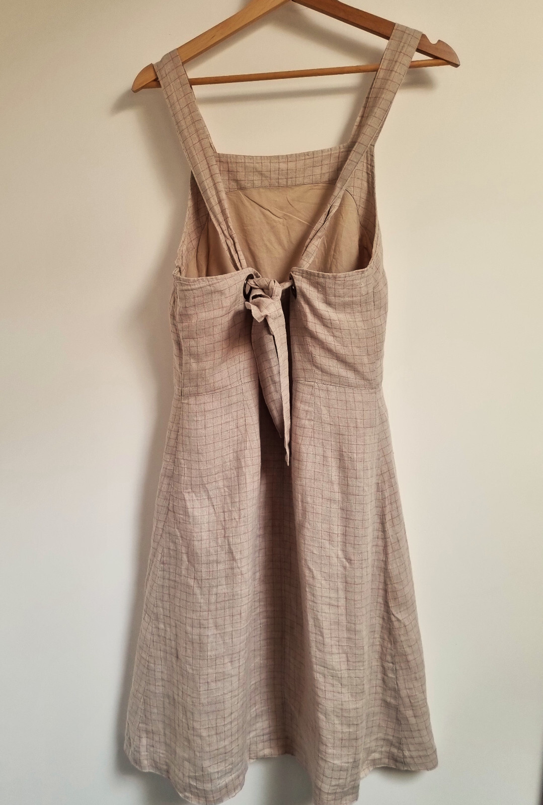 POL Australia Pinafore Dress Size US 6 UK 12 Check Windowpane Linen Beige