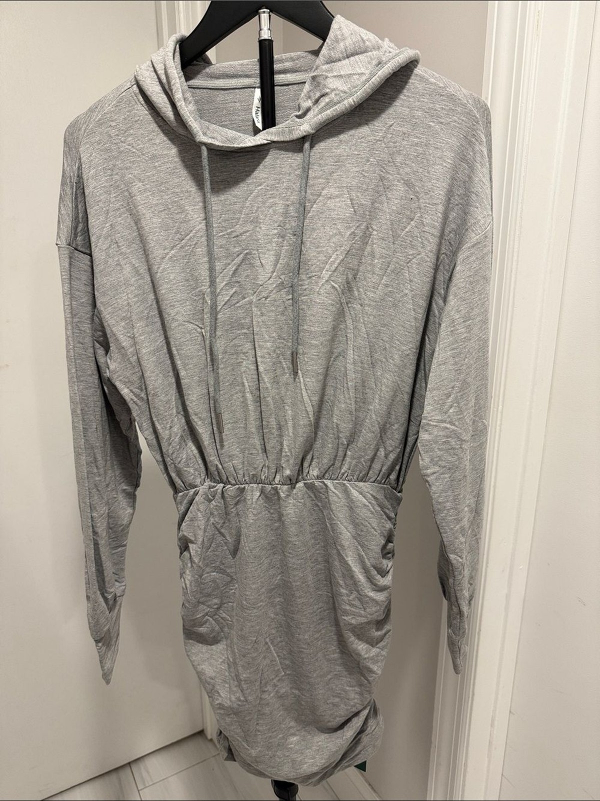 HALARA Gray SpacerTek™ Long Sleeve Ruched Bodycon Mini Casual Hoodie Dress