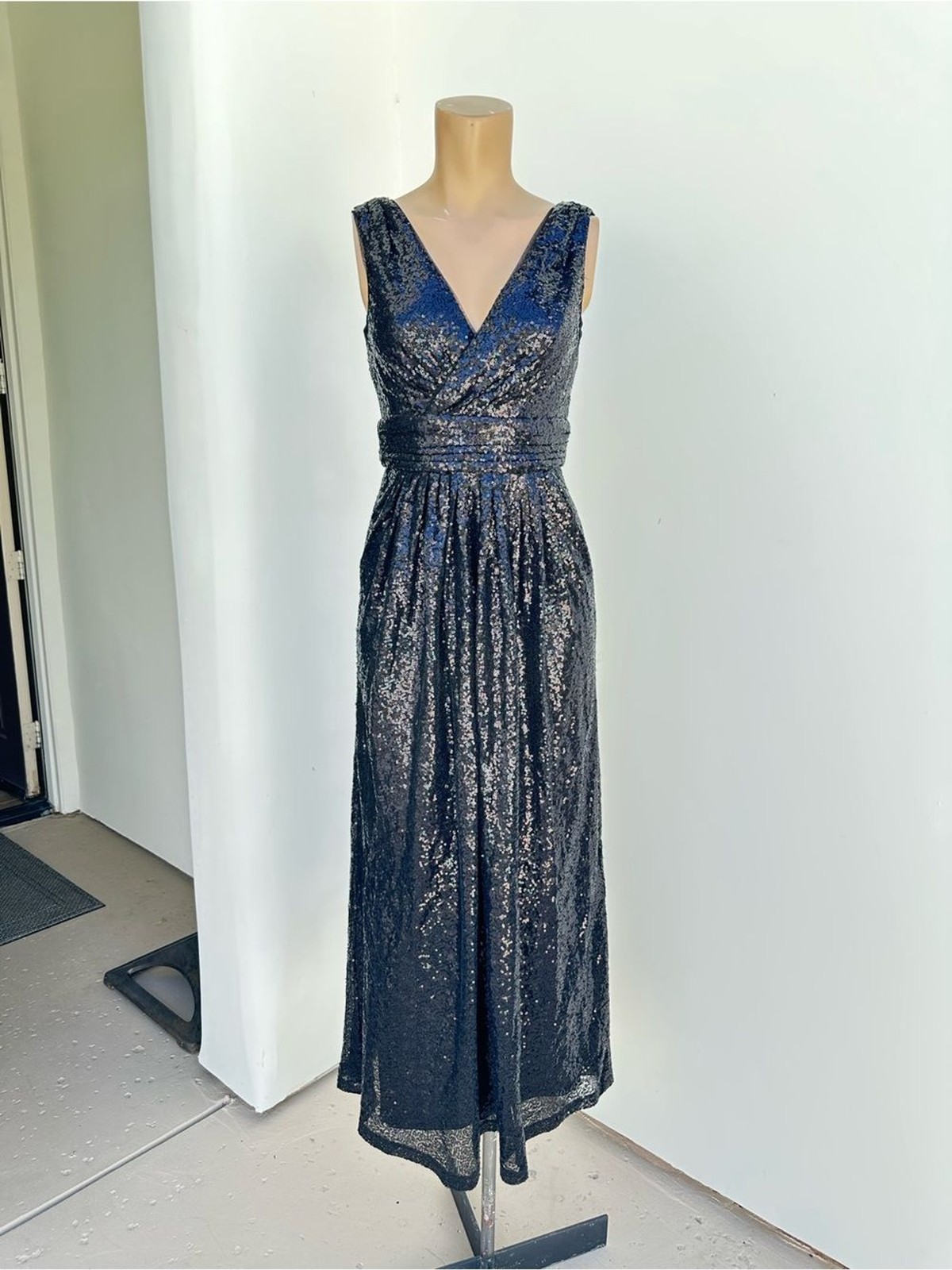Black Sequin V-Neck Maxi Dress