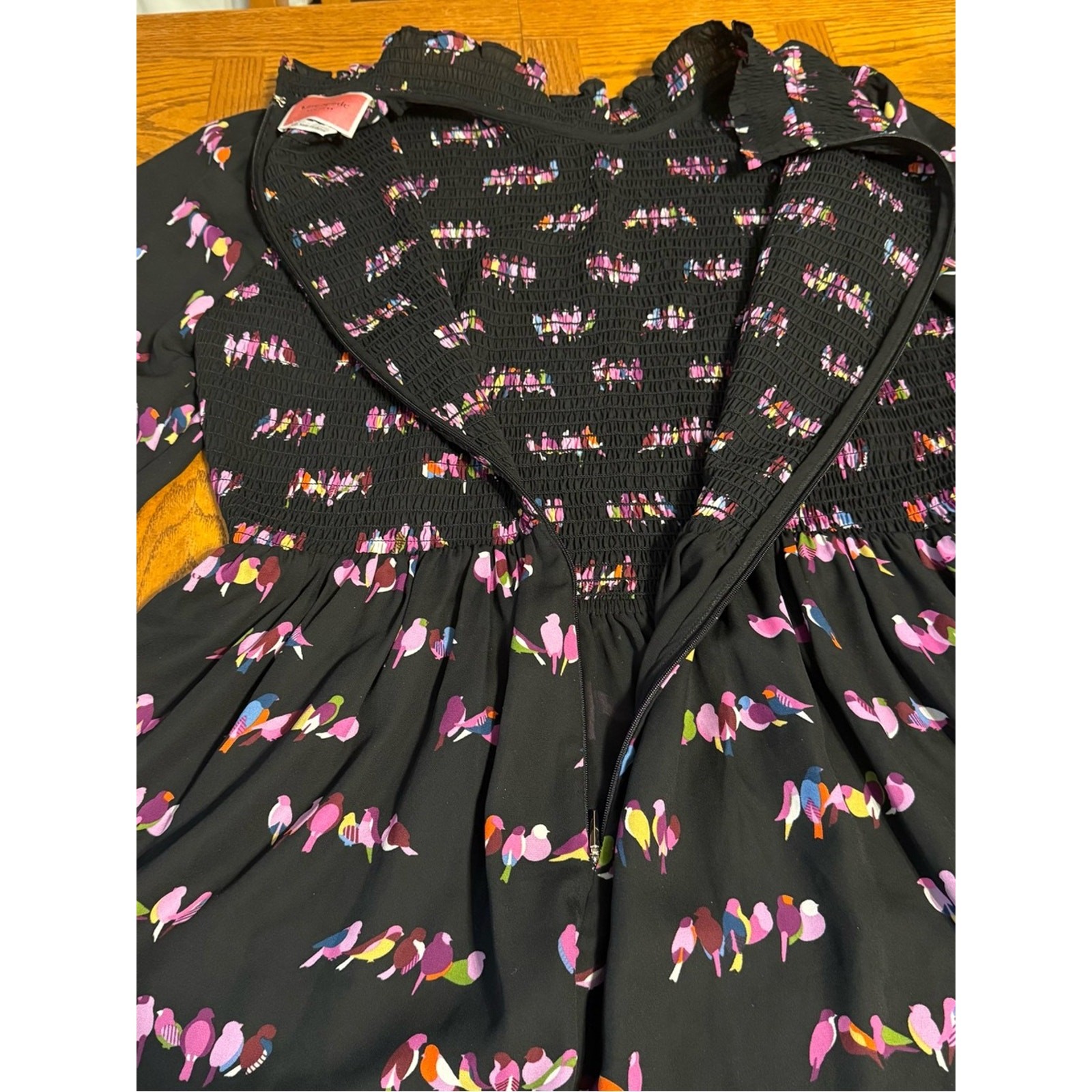 Kate Spade Love Birds Smocked Long Sleeve Knee Length Dress Sz 10