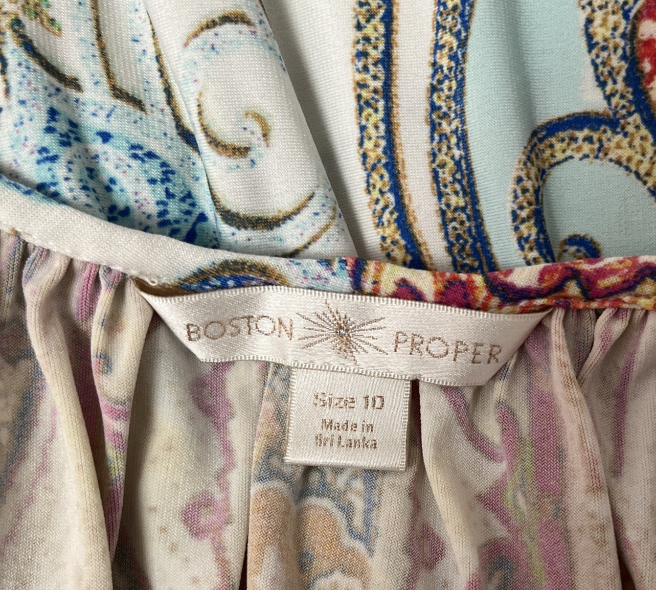 Boston Proper Rainbow Paisley Split Tie Neck Bell Sleeve Dress 10