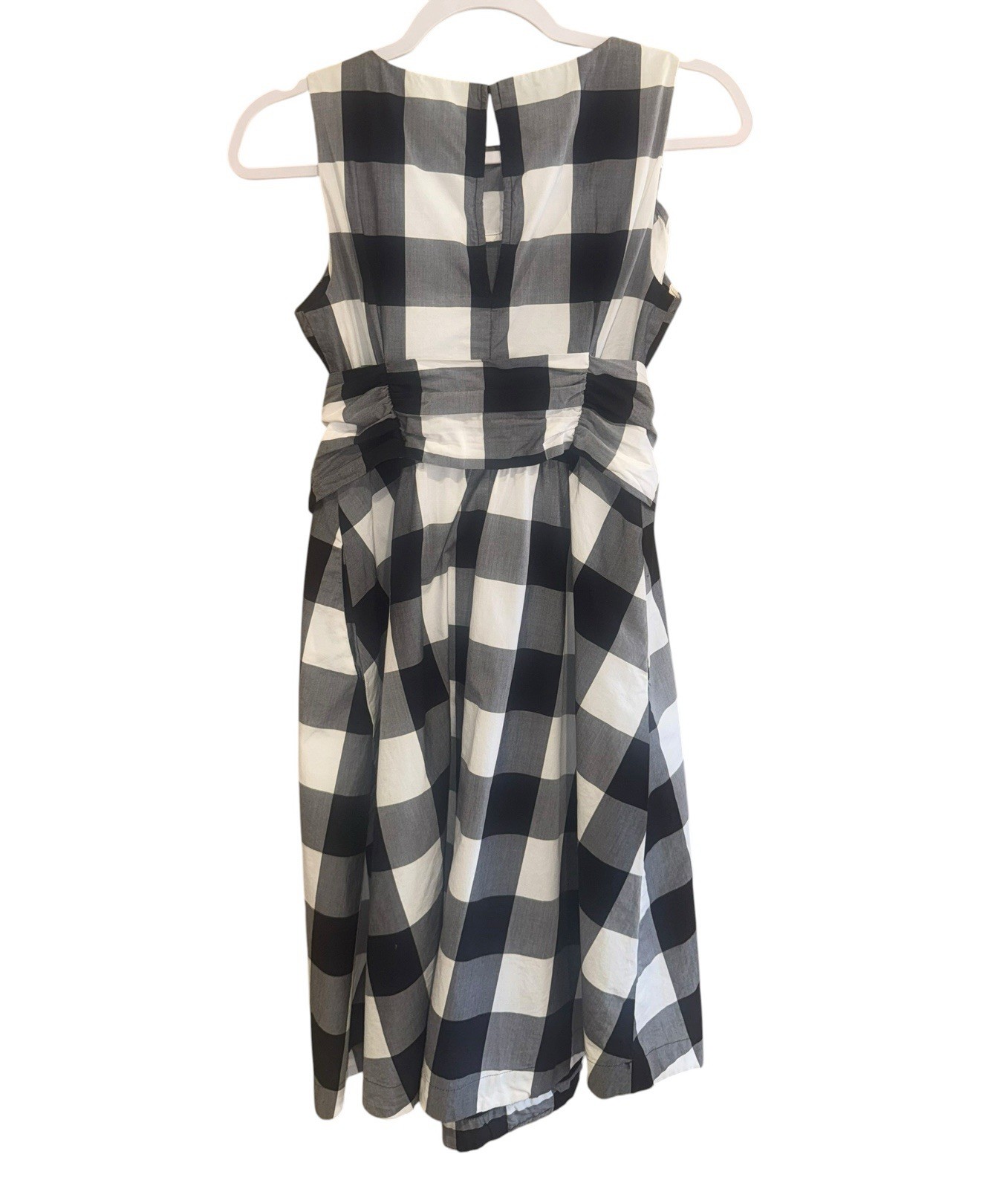 Ann Taylor Black White Gingham Plaid Tie Waist Midi Sleeveless Dress Cotton XS