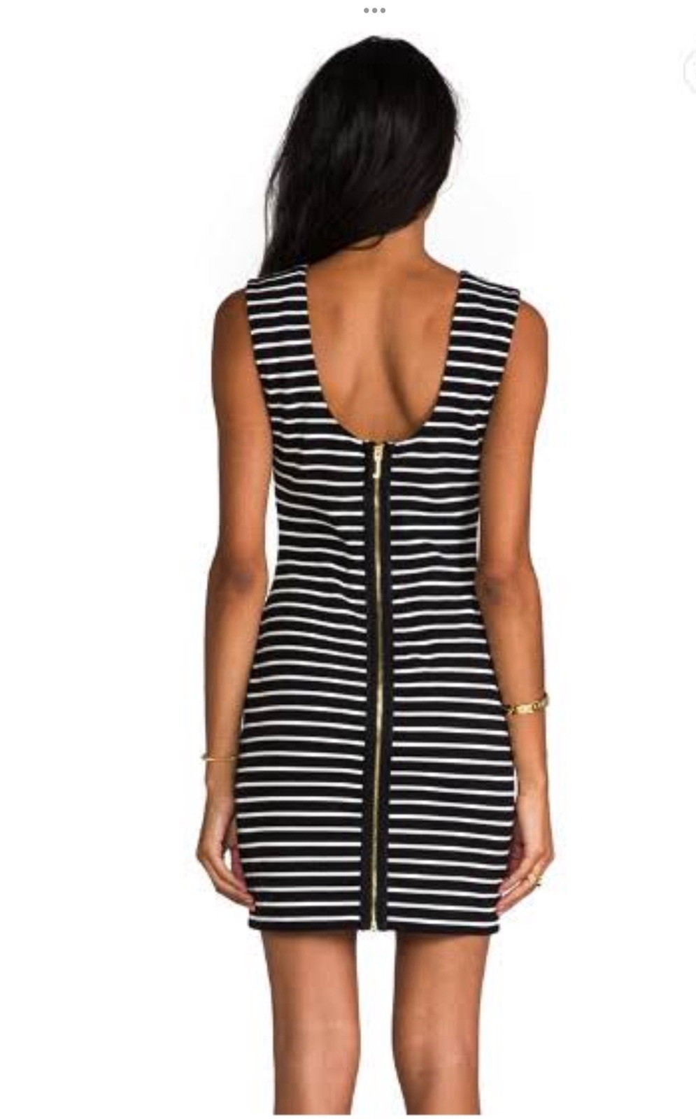 JUICY COUTURE FITTED STRIPE PONTE DRESS Expose Zipper Bodycon Mini BLACK ANGEL S