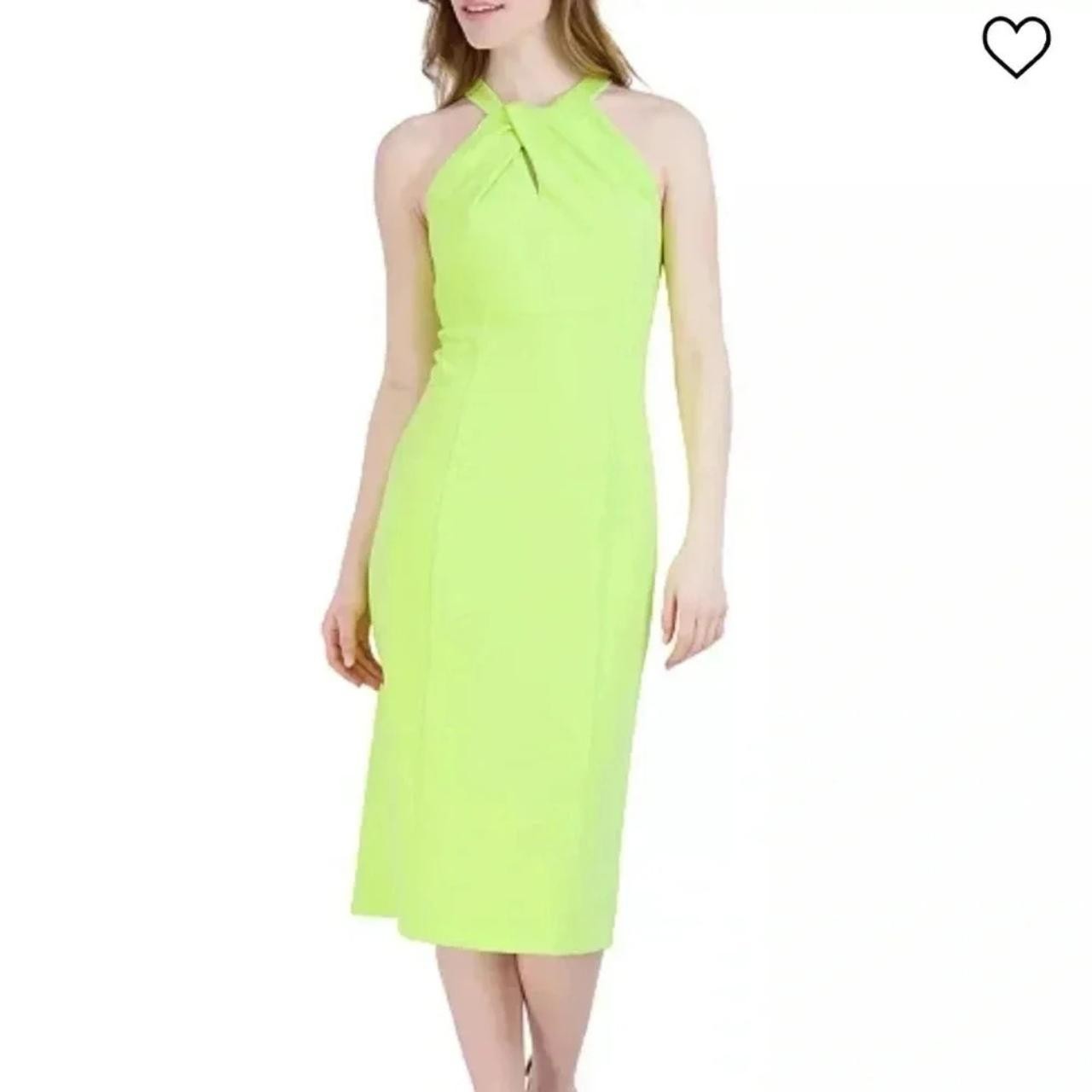 Julia Jordan womens Neon Lime Twist Neck Halter Long Midi Sheath Dress size 12