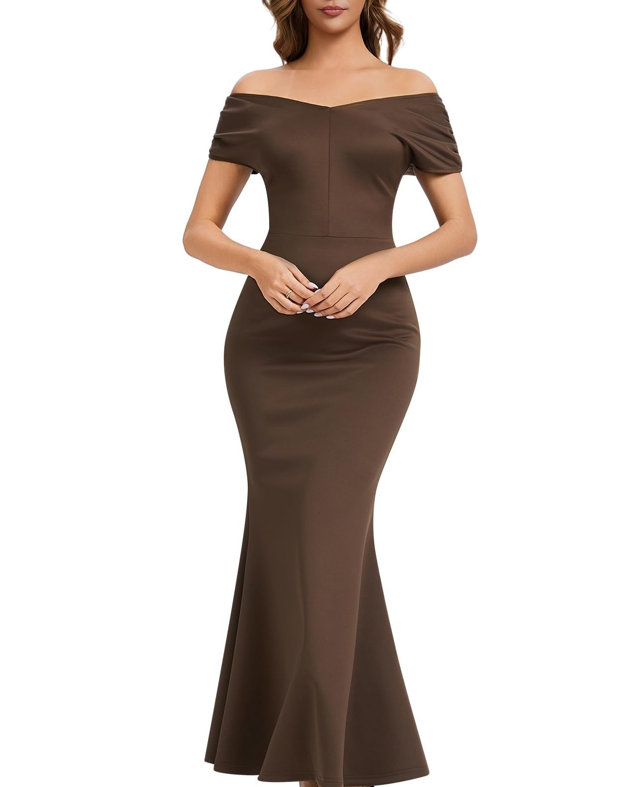 Womens Long Formal Dress Elegant Off Shoulder Slim Fit Gown for Prom, Wedding Br