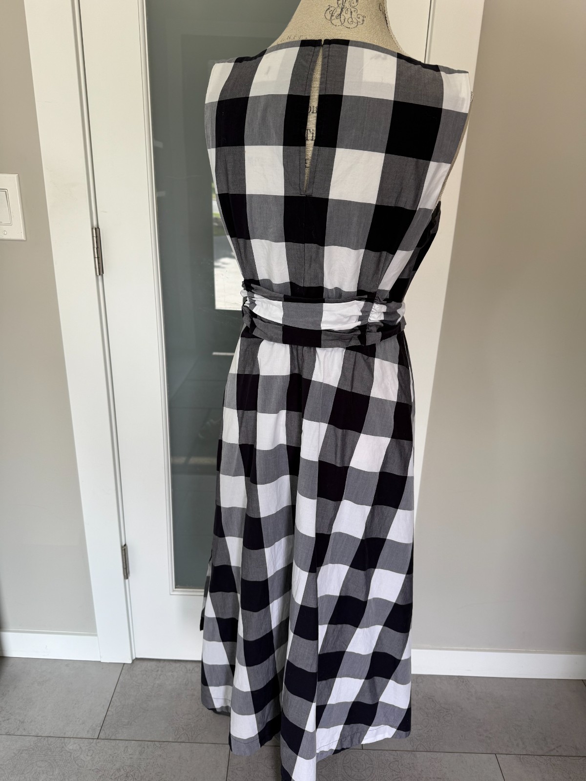 Ann Taylor Factory Black White Gingham Check Belted Midi Dress Women Size M