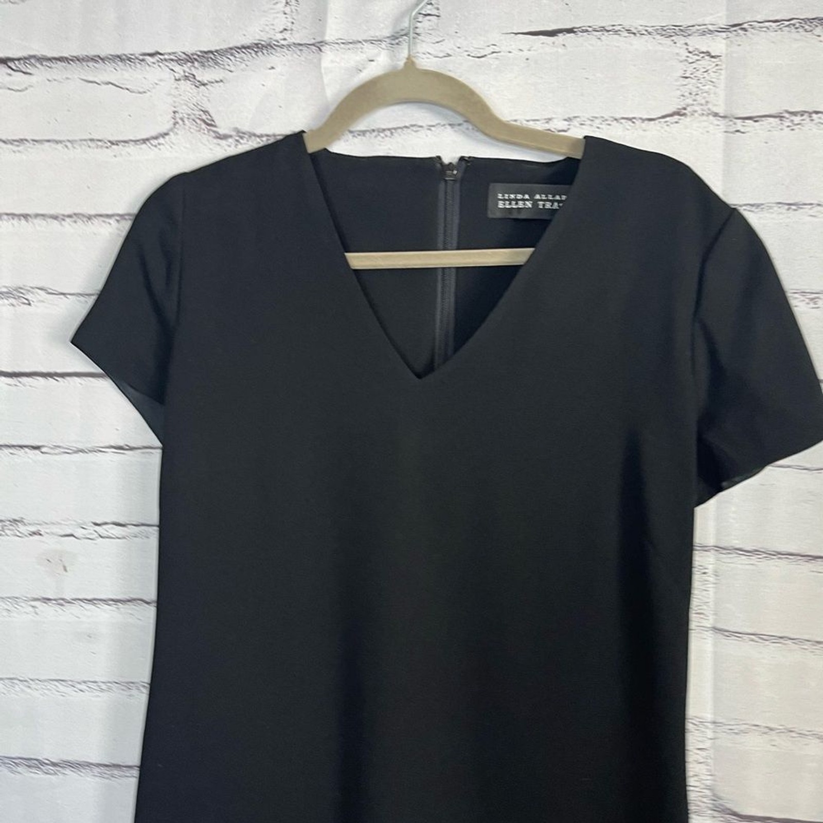 Linda Allard Ellen Tracy Black V-Neck Midi Dress Zip Back Elegant Flowy M Casual