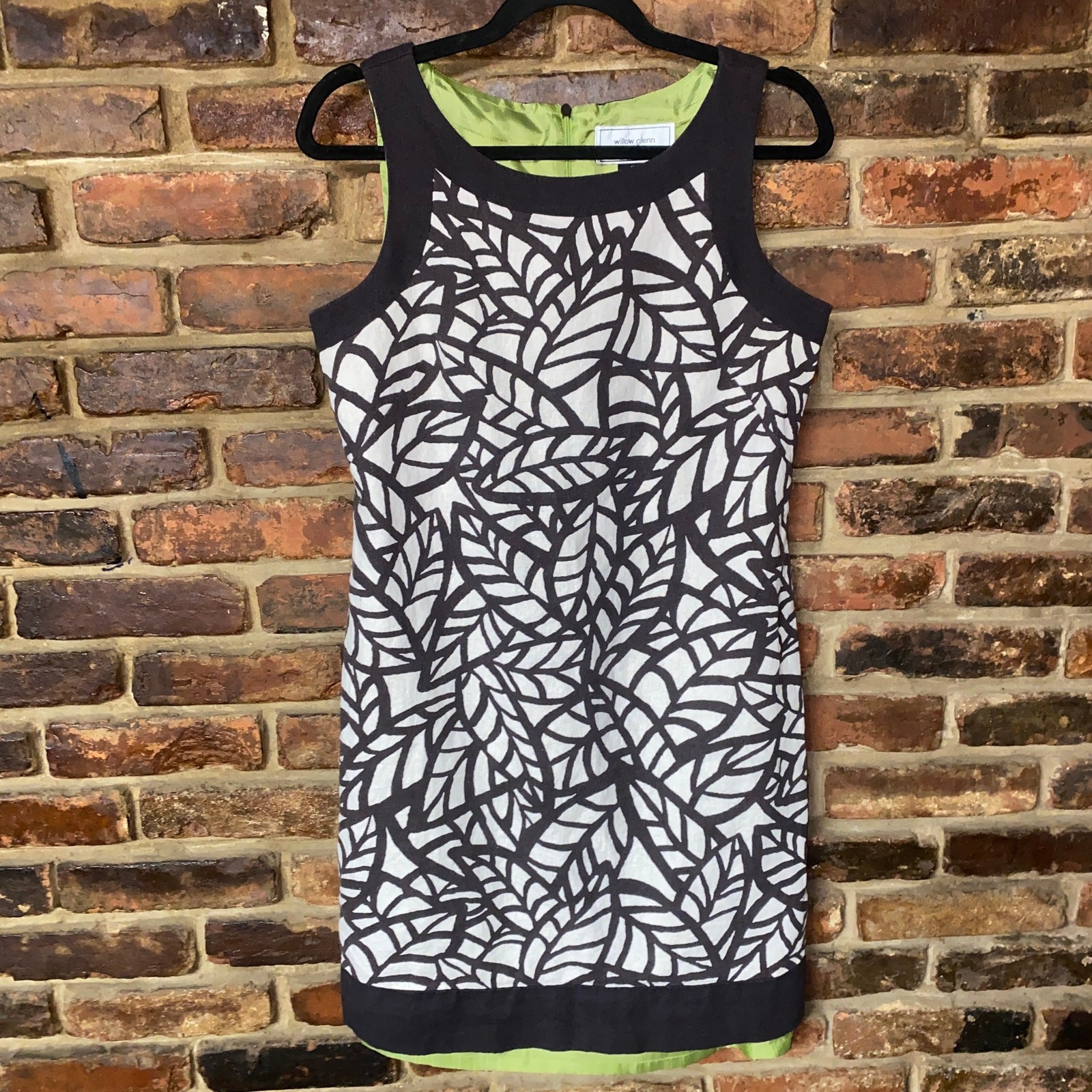 Willow Glenn Brown White Leaf Floral Sleeveless Shift Mini Dress Women’s Size 10