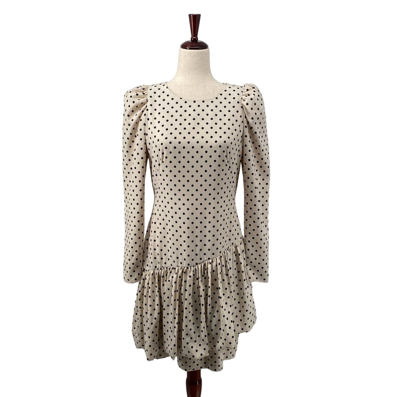 Rejina Pyo Vera 10 Asymmetrical Ivory Black Polka Dot Long Princess Sleeve Dress