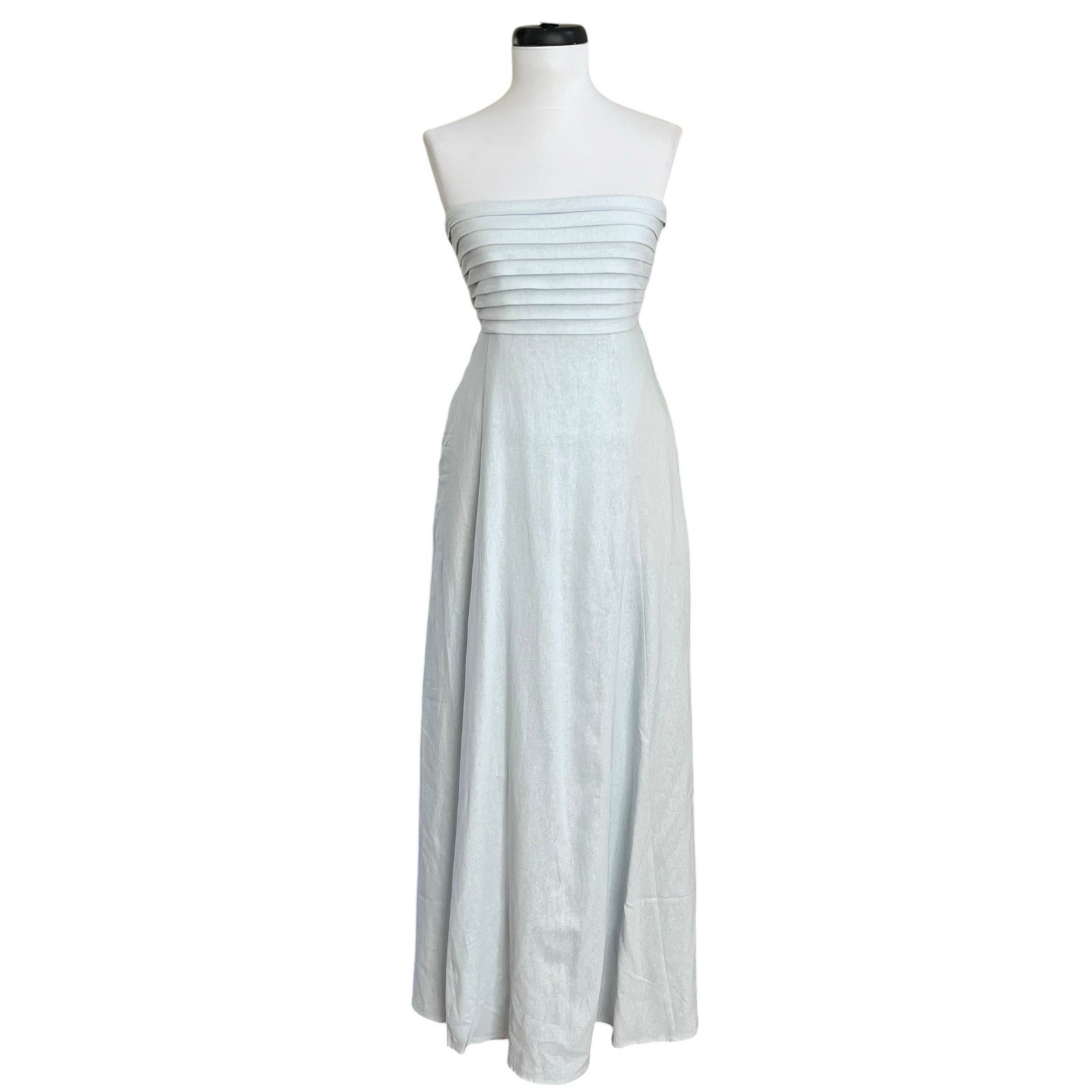 Caroline Constas Linen Blend Strapless Maxi Dress M Blue Costal Resort NWT