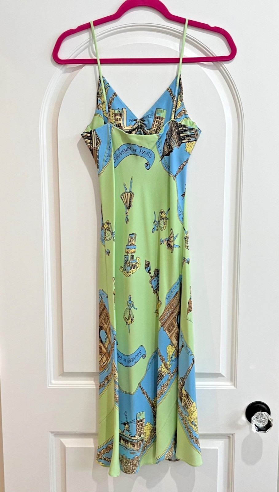 Vtg RARE Tibi Y2K “Paris Souvenir” Scarf Print 100% Silk Slip Dress Archival Sm