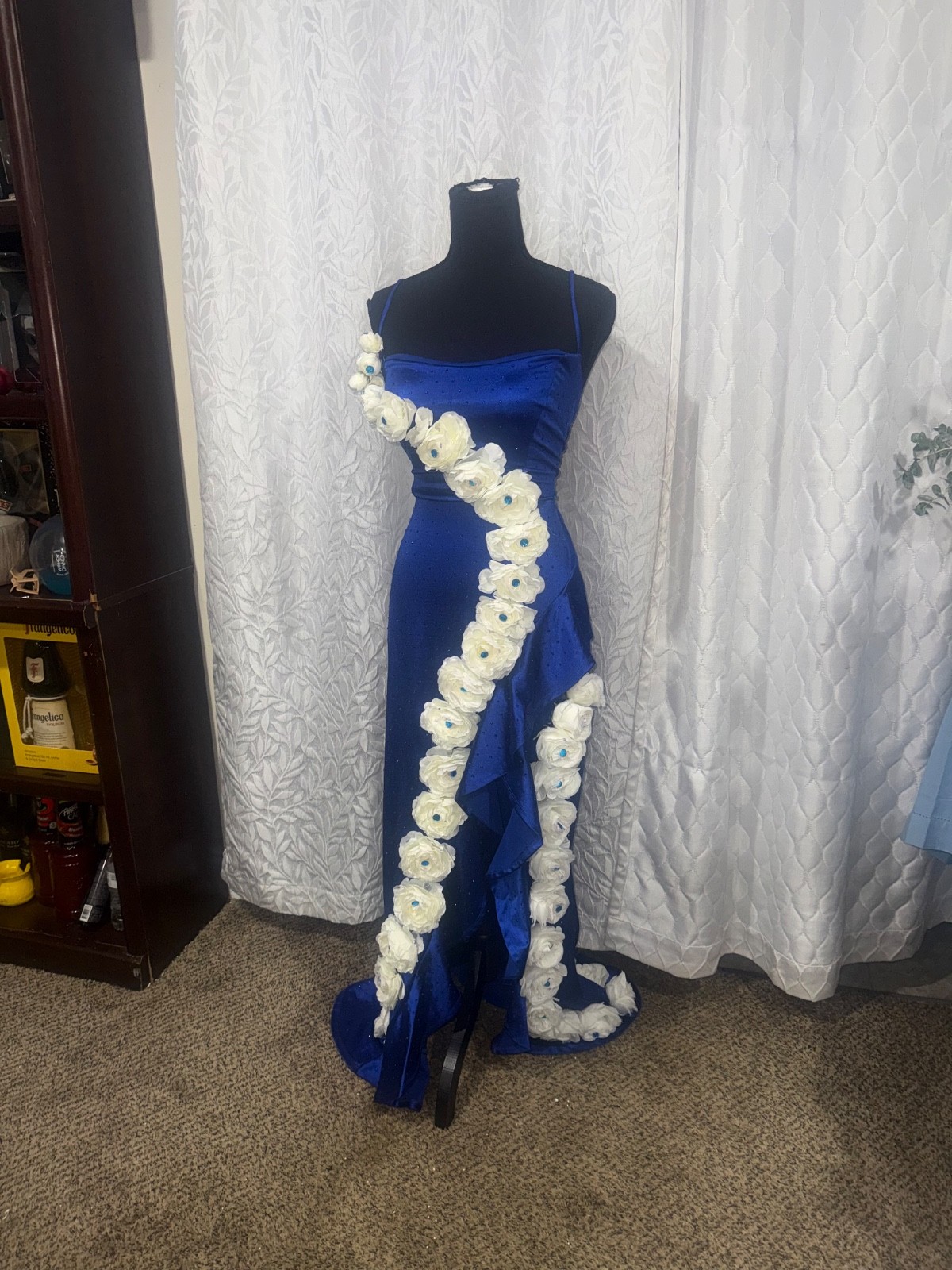 Crystal Doll Royal Blue Corset Prom Dress Size 11 Custom Floral Formal prom Gown