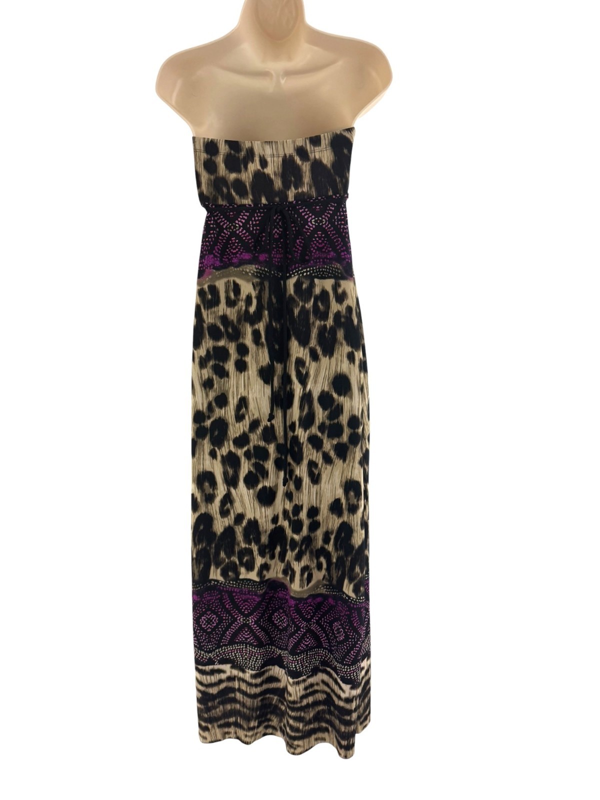 Ruby Rox Strapless Animal Leopard Print Maxi Dress Size M S Summer Vacation