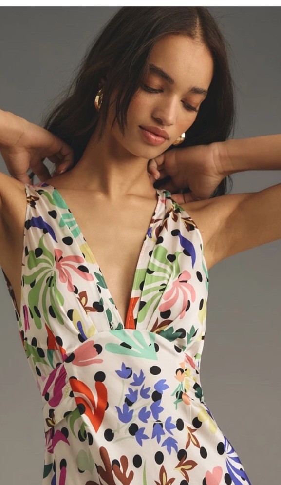 RIXO London Lauriane Midi Dress XS Floral Silk Tie Waist Sleeveless V Neck