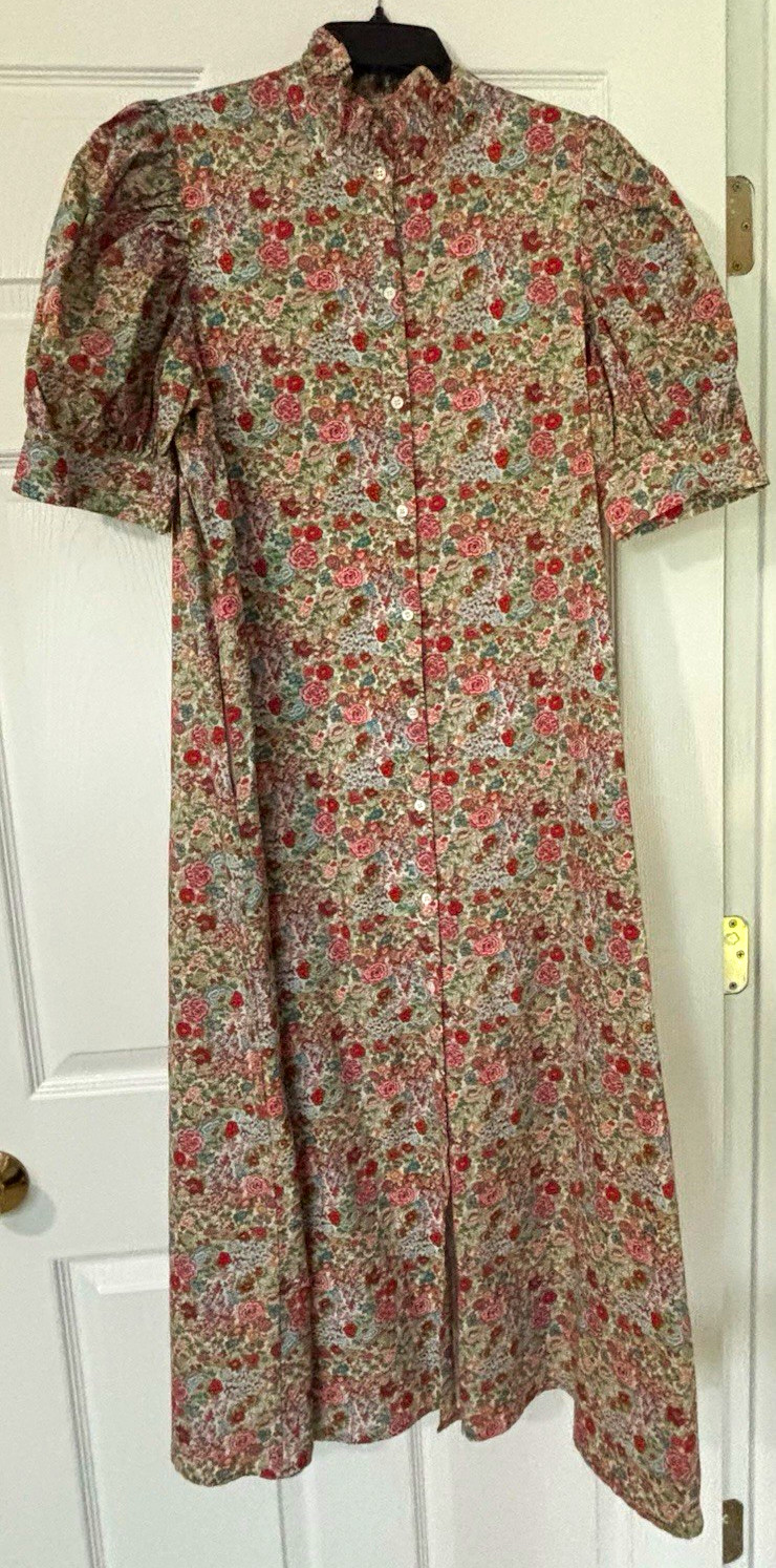 Hyacinth House Floral Collared Button-Front Puff Sleeve Midi Shirt Dress M