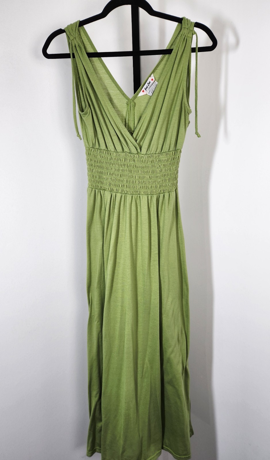 Just Love Maxi Dress Women’s Large Ruched Waist Ties At Shoulders-Green