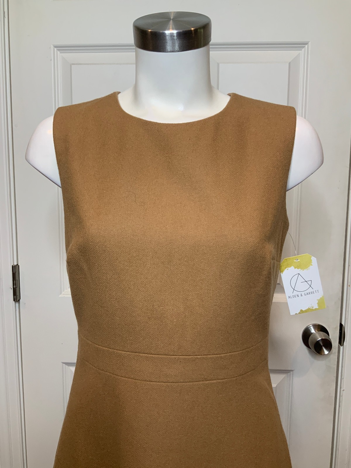 J. Crew Brown Wool Blend High Round Neck Sleeveless A-Line Structured Dress, 2