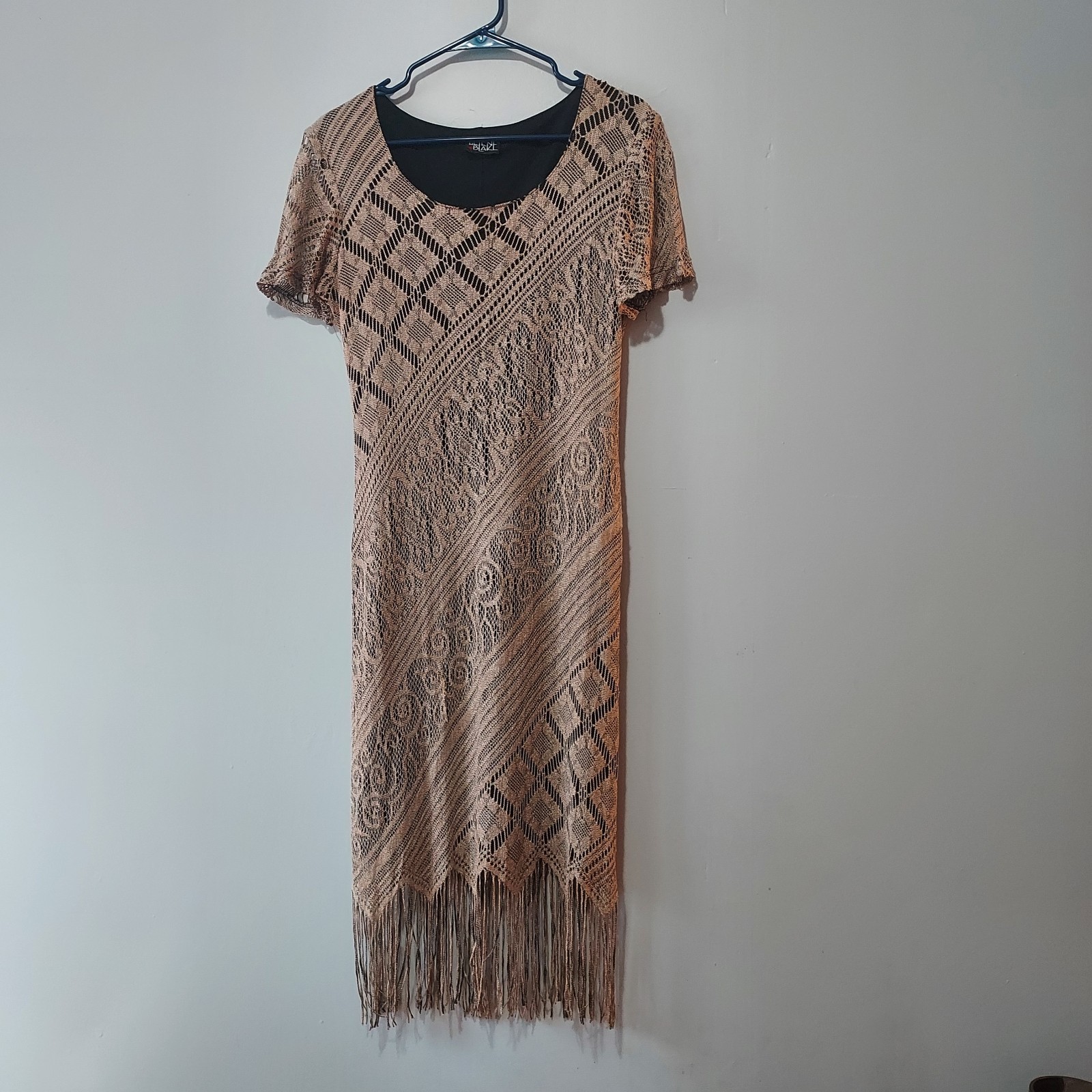 Crochet Fringe Dress Womens Size L Vintage