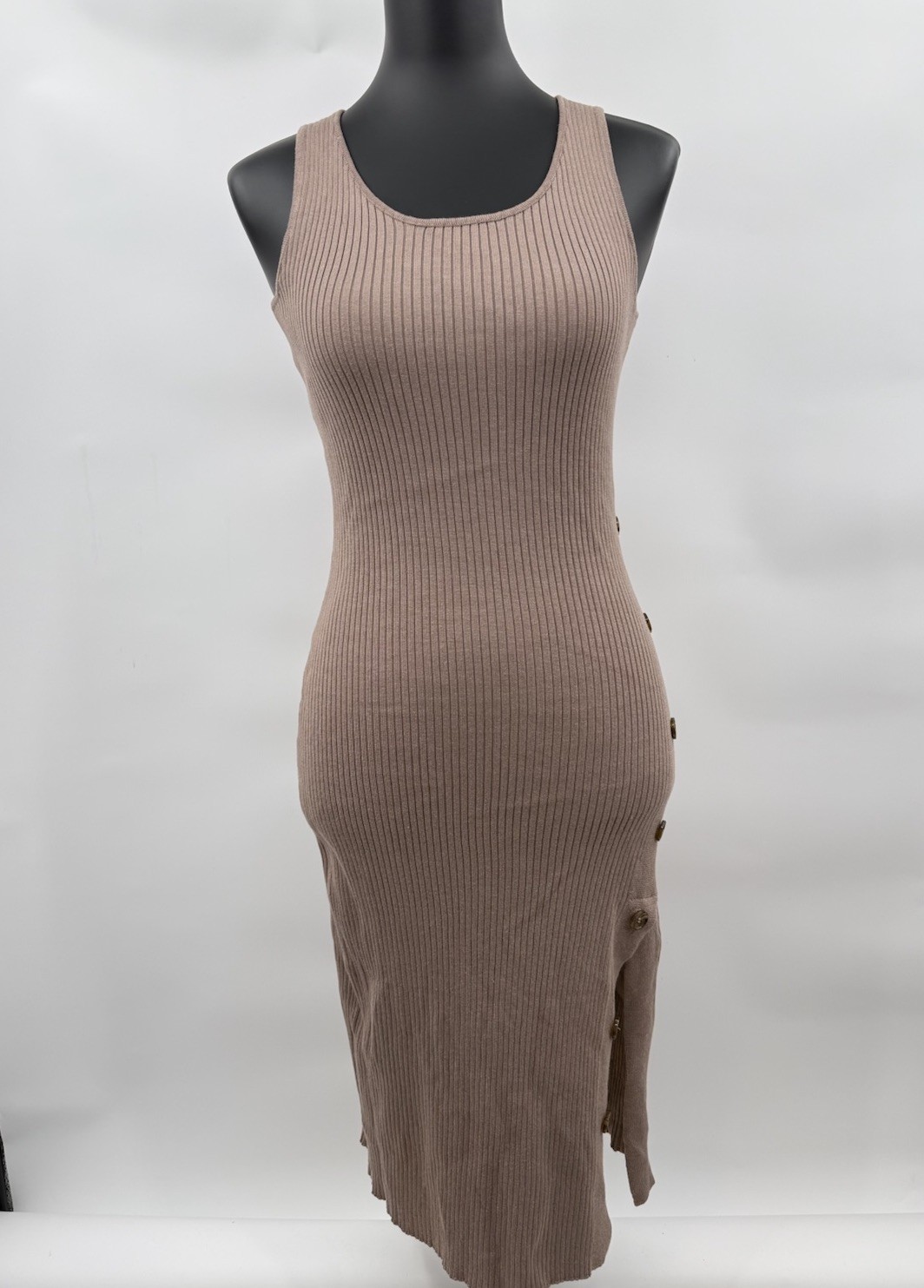 Hippie Rose Mauve Ribbed Knit Midi Dress Side Button Slit Sleeveless Size M