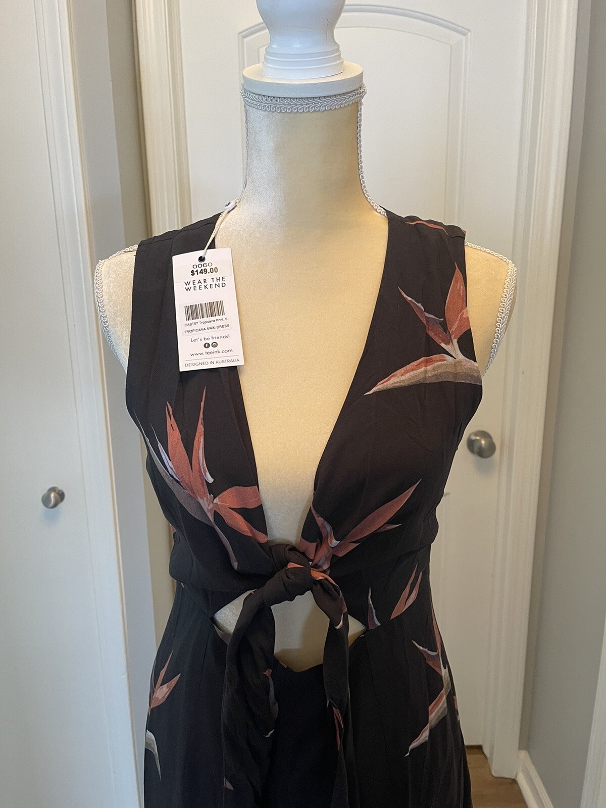 NEW TEE INK Maxi Dress Long Size Small / 4 Vacation Honeymoon Black Tropicana