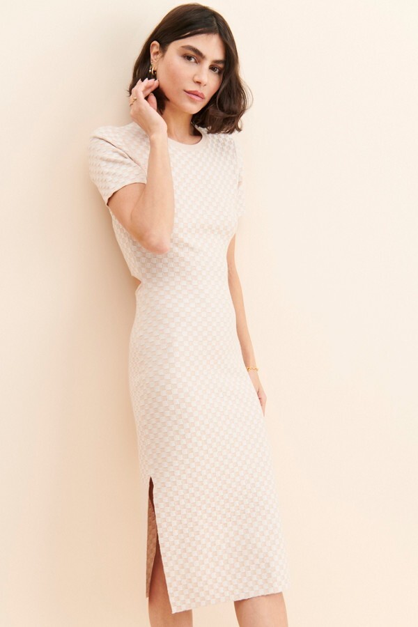 4Th & Reckless NEW Womens Size Large Checker Print Maiya Knit Midi Dress