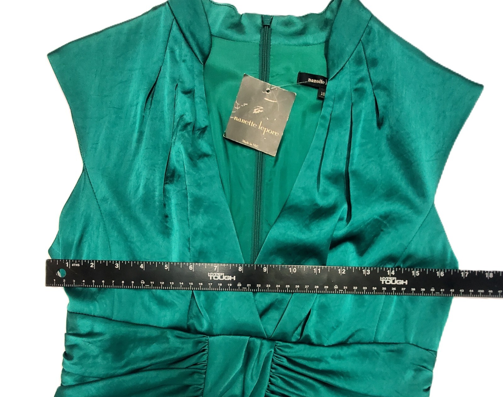 Nanette Lepore Chic Emerald Green Satin Cocktail Dress 10 Bubble Hem Party $348