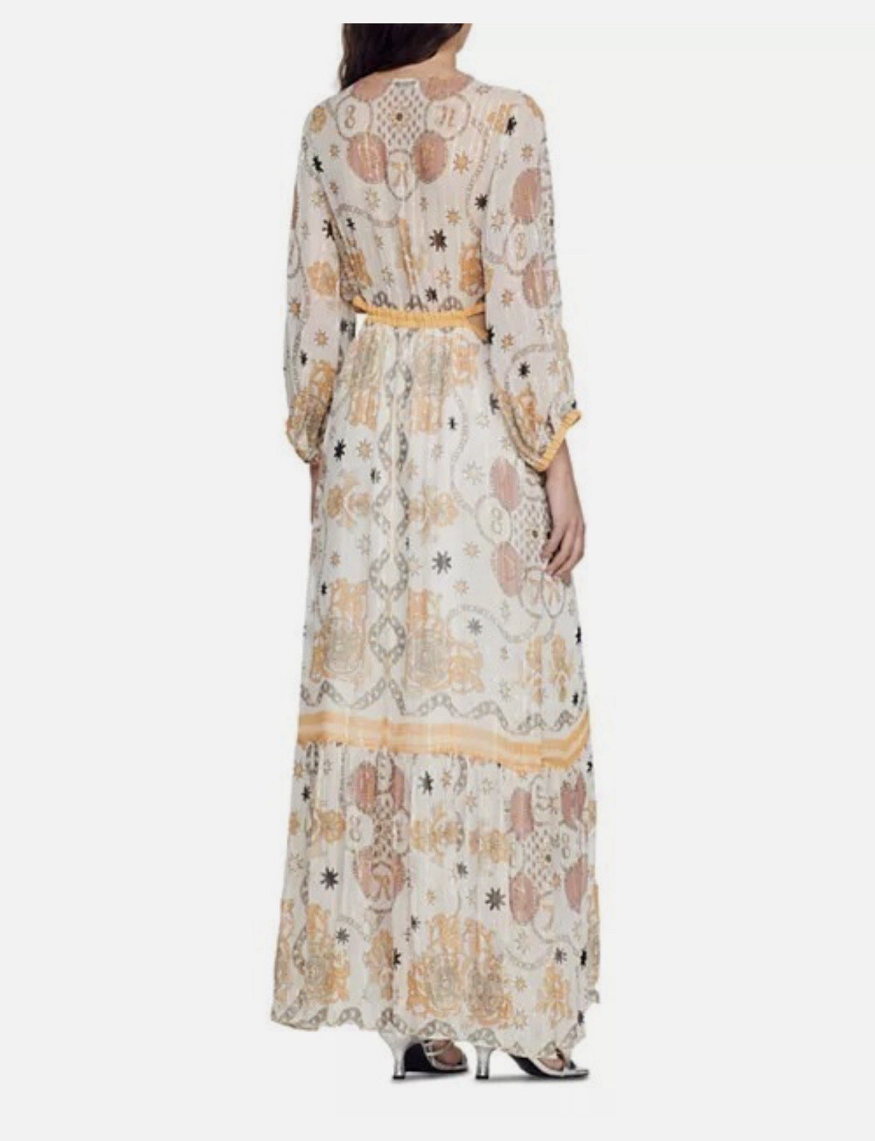Sandro Valldemossa Metallic Scarf Print Maxi Dress 38