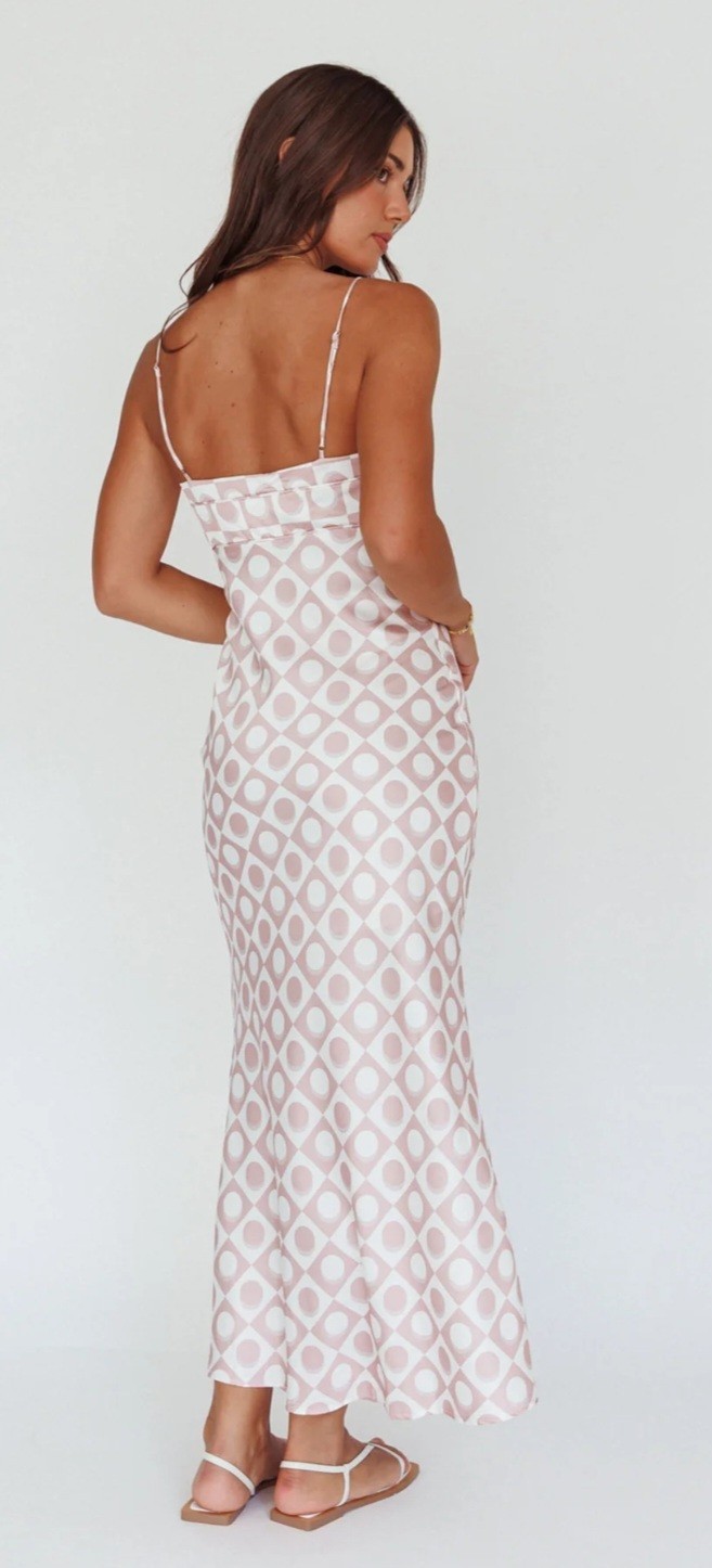 SELFIE LESLIE Lane Cove Cami Strap Sz S Maxi Dress Print Mocha NWT