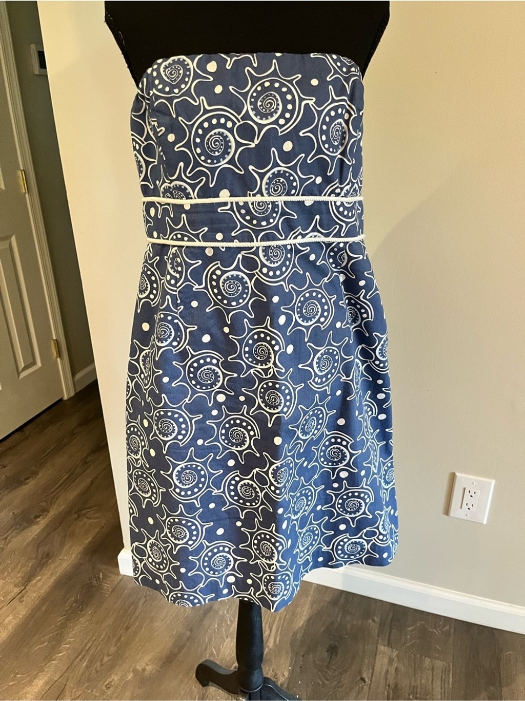 Vineyard Vines Strapless Blue White Nautical Print Dress Size 12