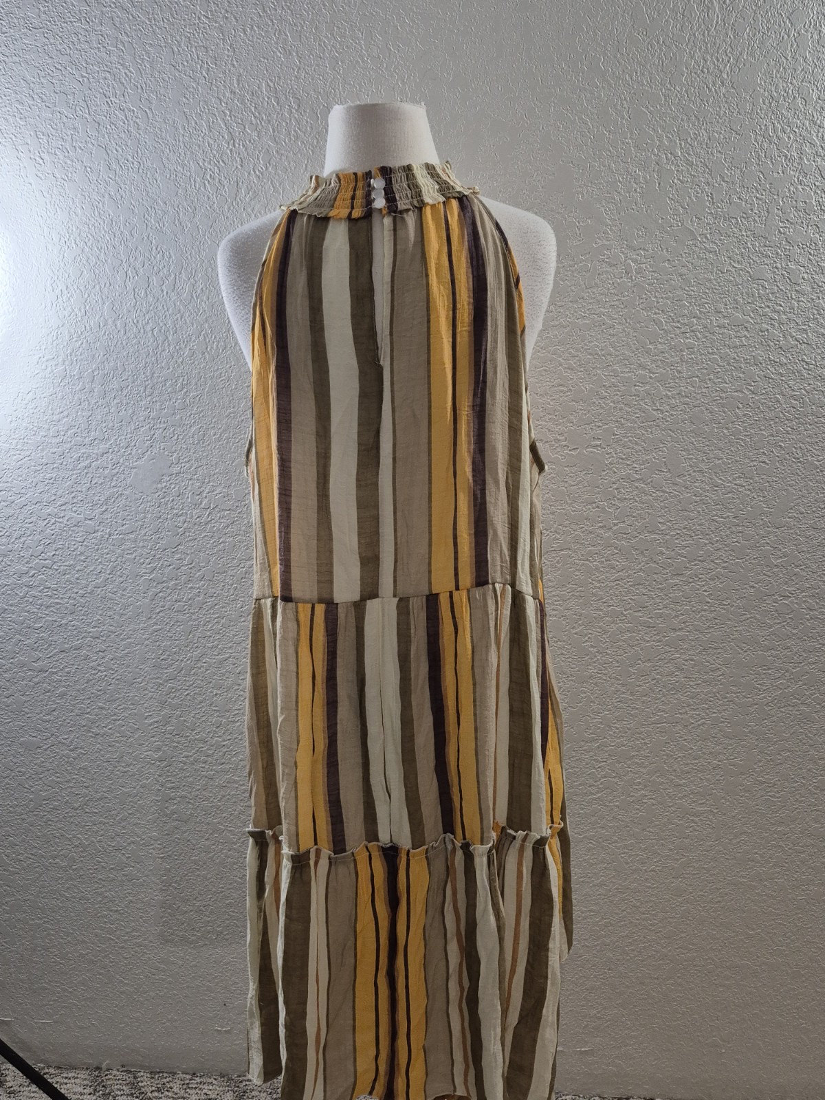 Women mlle gabrielle 1x Striped Sleevless Dress Yellow Tan Lined Layered Look