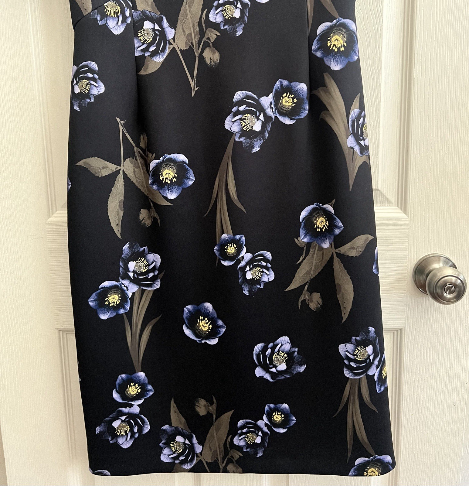 ALEX MARIE Black Floral Neoprene Scuba Puff Sleeve Stretch Sheath Dress Sz 10