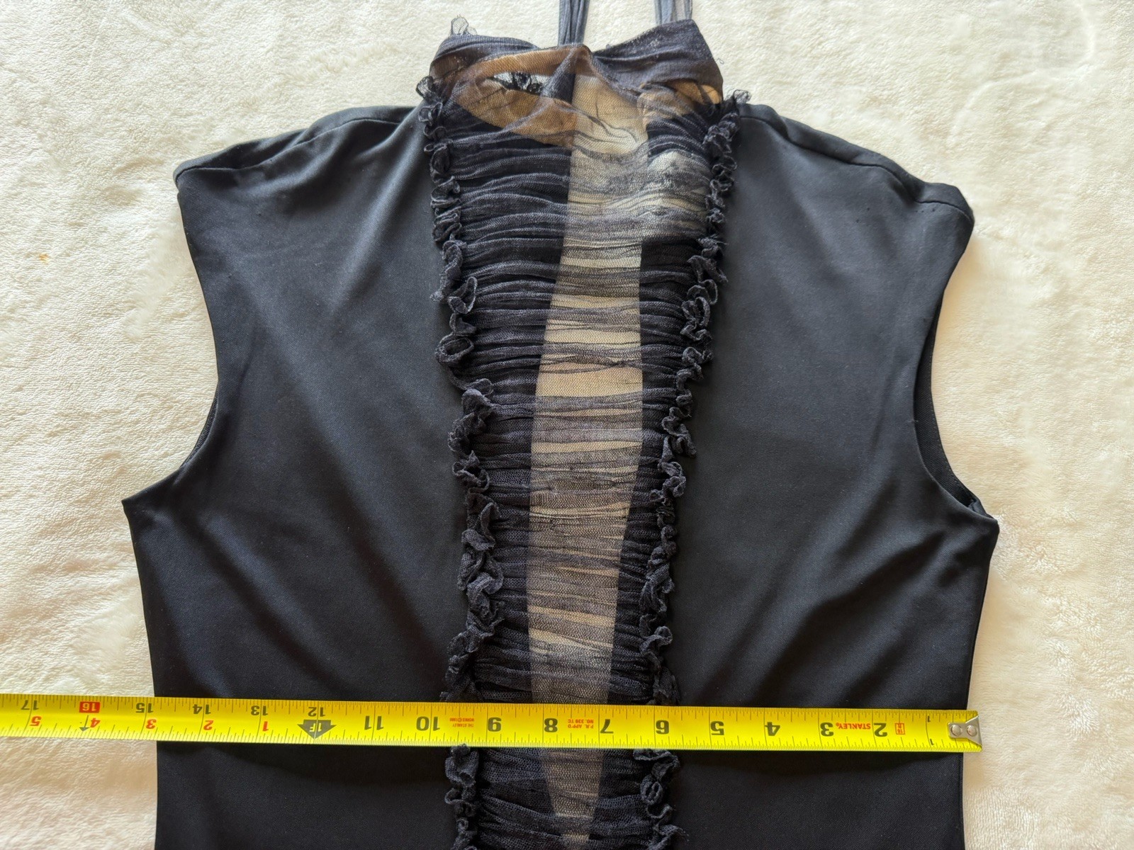 Y2K 90s Vintage Vera Wang Size 10 Black Rushed Mesh Midi Dress Silk Blend *READ