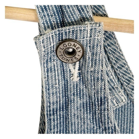 Vintage Looney Tunes 90s Sleeveless Pinstripe Denim Jean Dress Size Large Womens