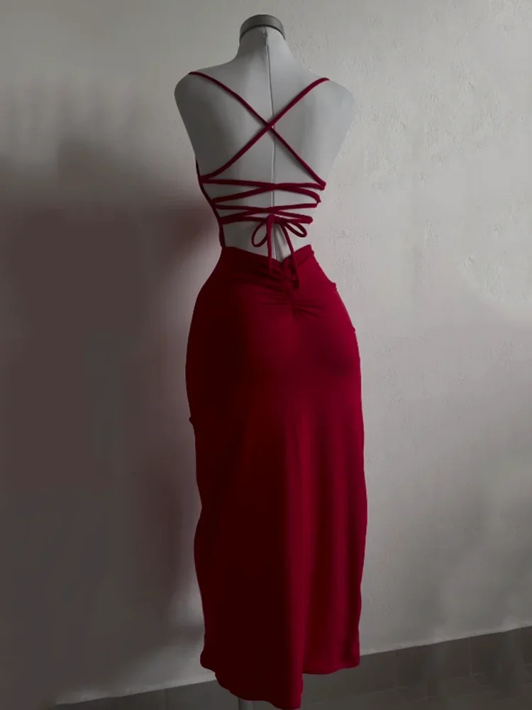 Sensual Summer Long Dress with Deep Split and Braided Back Dress