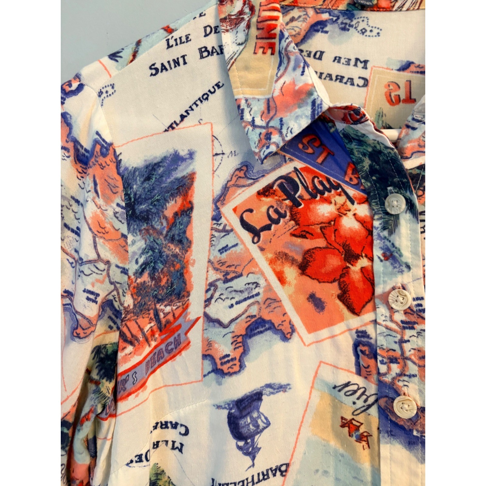 Peter Som for DesigNation Anthropologie St Barth Postcard Map Shirt Dress Size 6