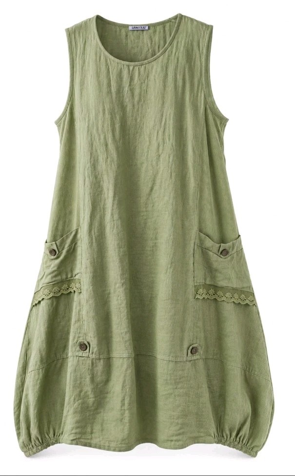 Made in Italy White 100% Linen Sleeveless Dress Lagenlook Boho Size Large-Xlarge