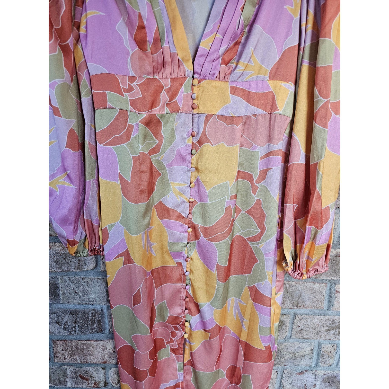 RNWY Sage Mindy Rapture Dress Multi Floral Print V Neck Button Front Medium new
