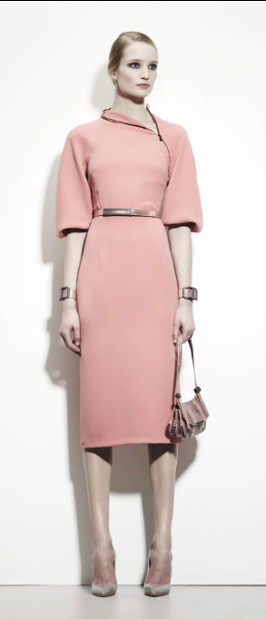 Bottega Veneta Pre-Fall 2013 NO BELT Pink Asymmetric Zip A-Line Dress sz 40