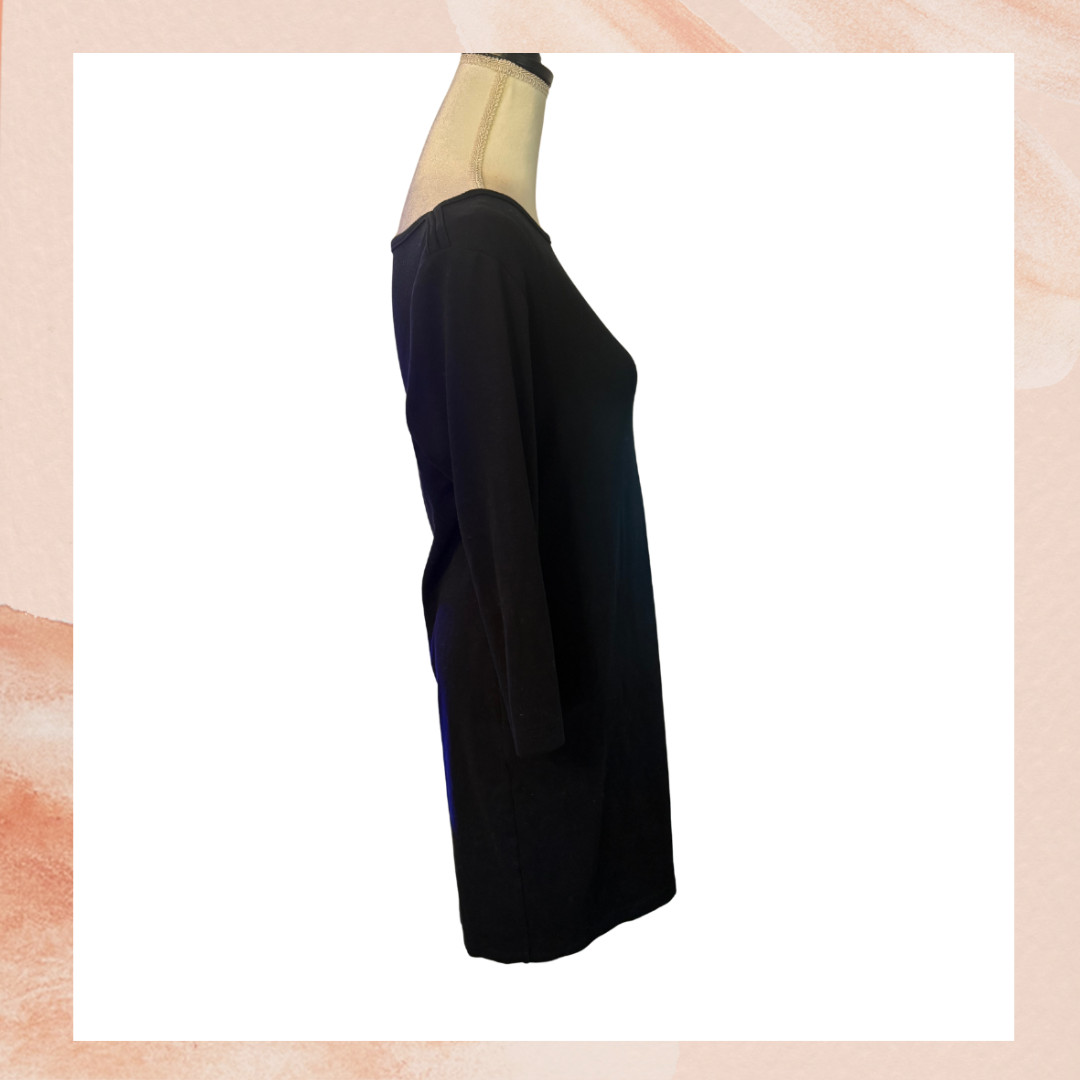 GAP Solid Black Wide Neck Elbow Sleeve Fitted Knee Length Dress Size Large