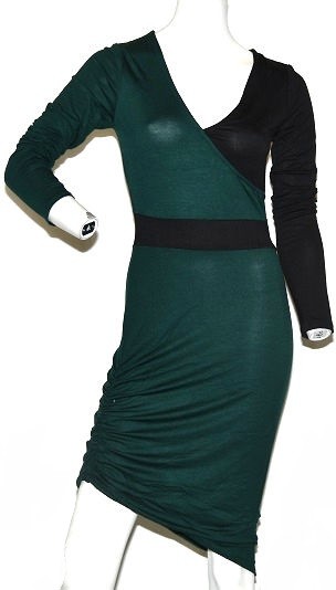 K. Jordan Women’s Colorblock Asymmetric Dress in Green/Black – XL